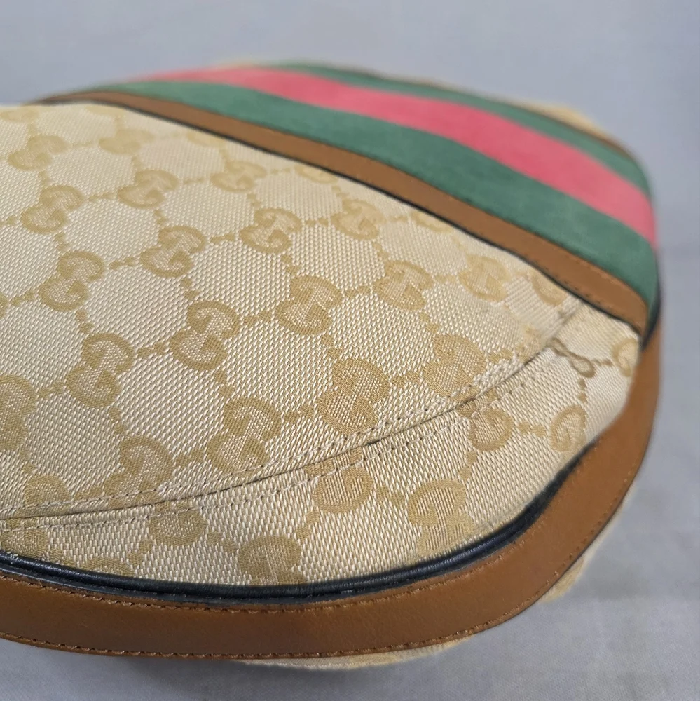 Gucci Beige and Brown Shoulder Bag with Green and Red Stripes - Picture 9 of 16